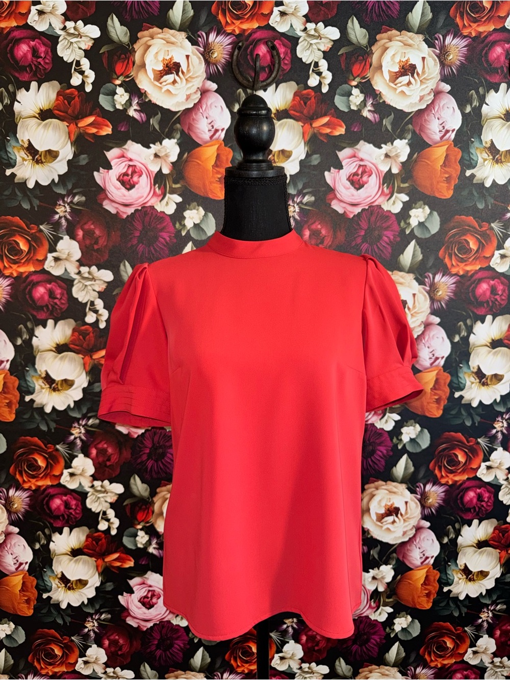 Express Red Puff-Sleeve Blouse, Small
